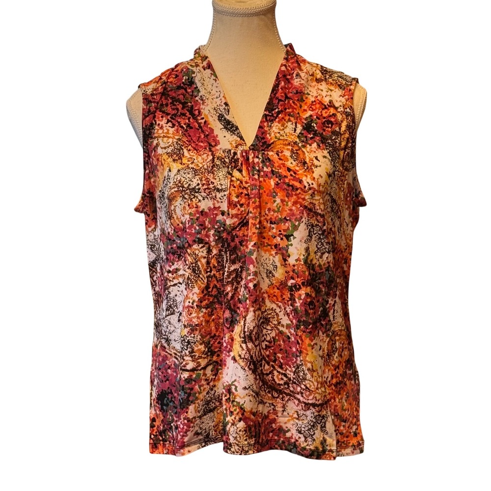 Jones Studio Women's Large NWT Abstract Paisley V-Neck Sleeveless Blouse‎
